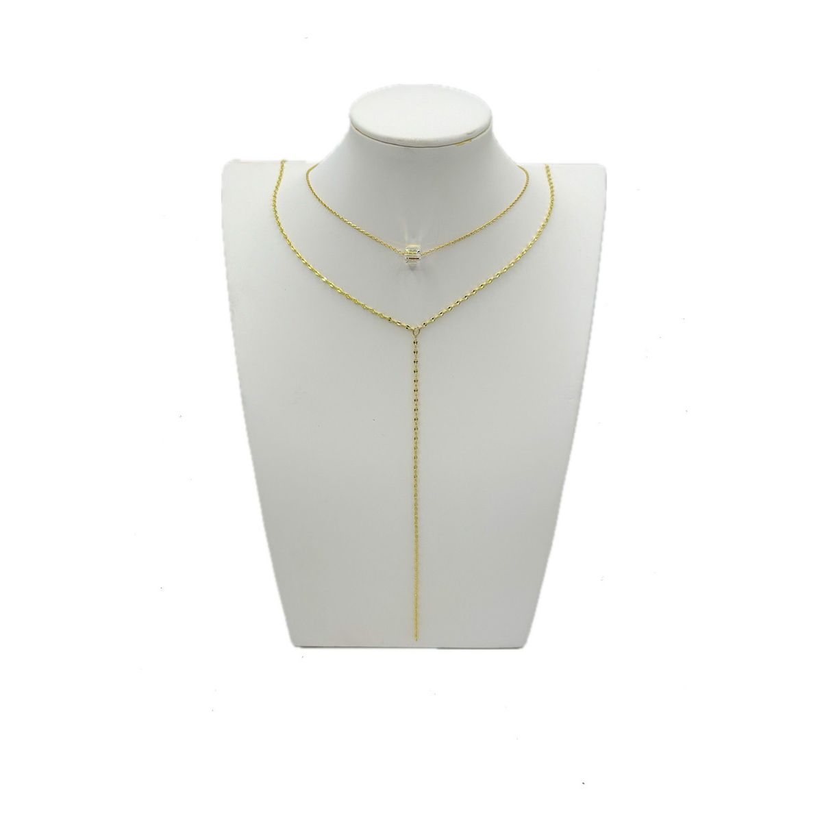 GENERICO - Collar Doble Corbata Cubo Cristal Tornasol Plata Baño Oro