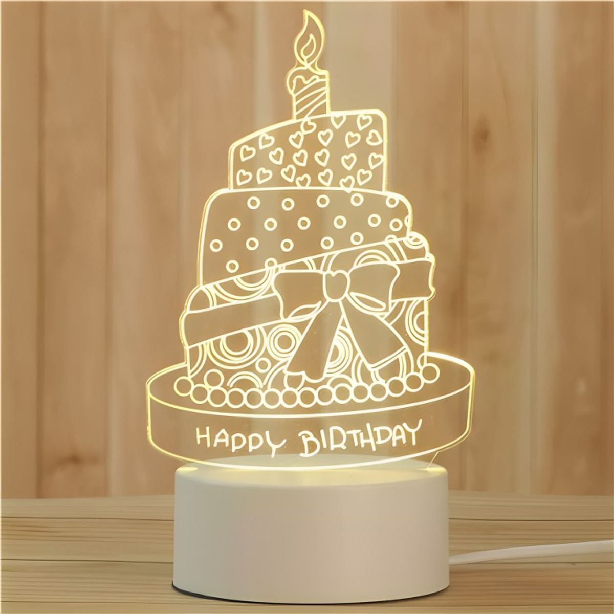 OEM - Lampara 3D USB Luz Feliz Cumpleaños Torta