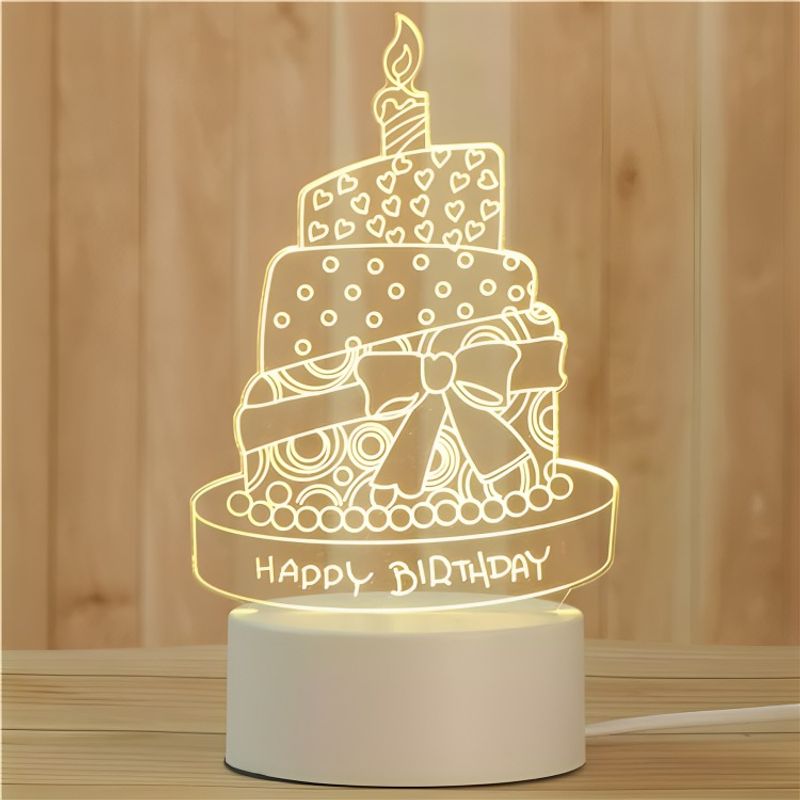 OEM - Lampara 3D USB Luz  Feliz Cumpleaños Torta