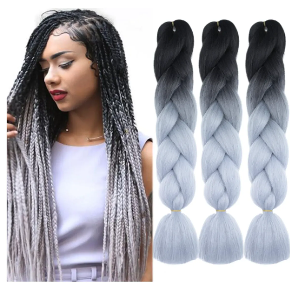 GENERICO - Kanekalon Twist Hair Extensión De Cabello Trenzado Sintético Gris 160