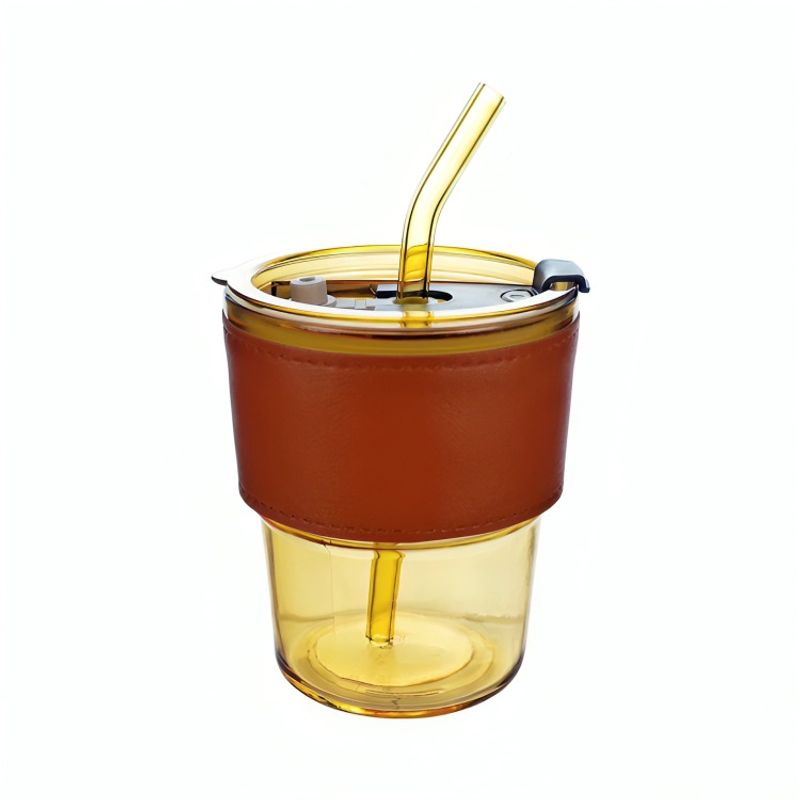 OEM - Vaso Vidrio Con Bombilla Y Tapa Amarilla