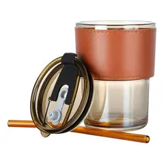 OEM - Vaso Vidrio Con Bombilla Y Tapa Negro