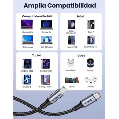 Imagen 2 del producto Cable Usb Tipo C 100w Pd Fast Turbo De 2 Metros 5a