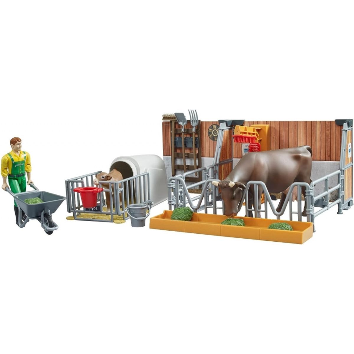 BRUDER - BRUDER 62611 BWORLD COW AND CALF BARN WITH FARMER