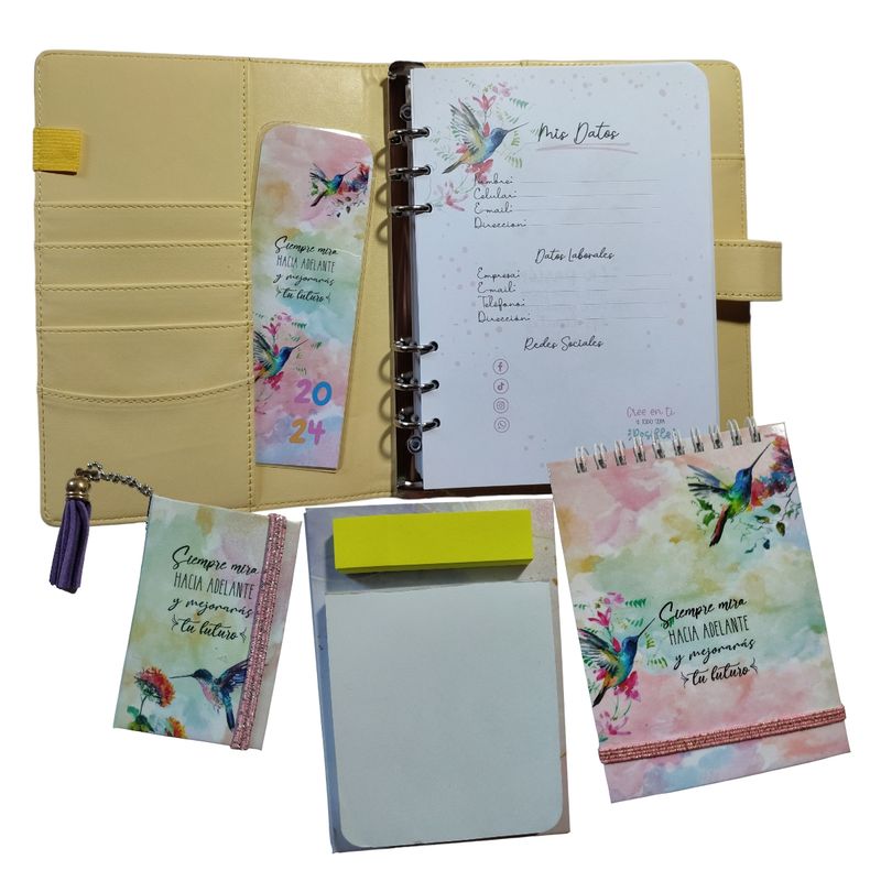 GENERICO - Pack Cuaderno Planner cubierta ecocuero Accesorios amarillo