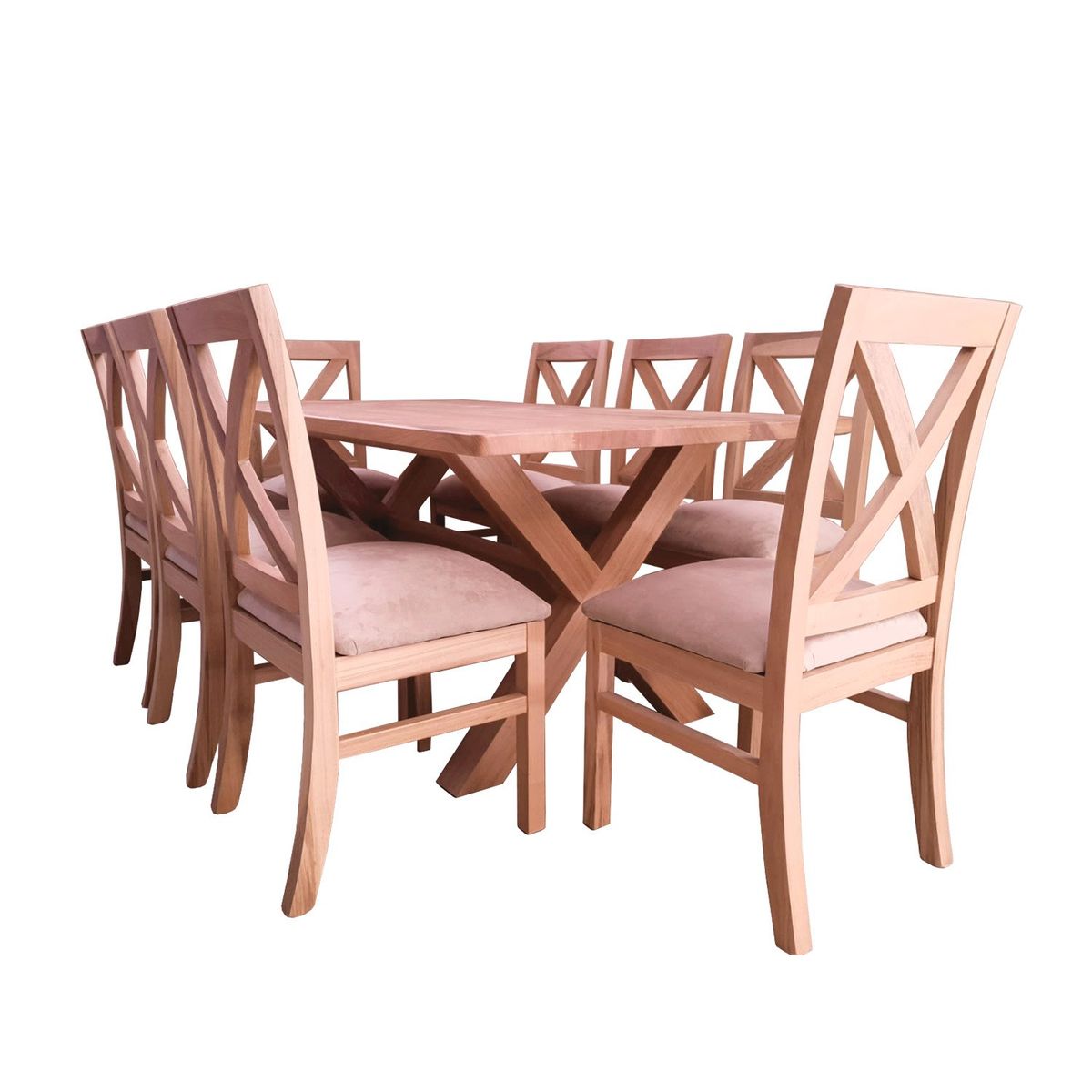 MUEBLES NATIVA - Comedor Cruz 8 Sillas Cruz Tapiz Beige