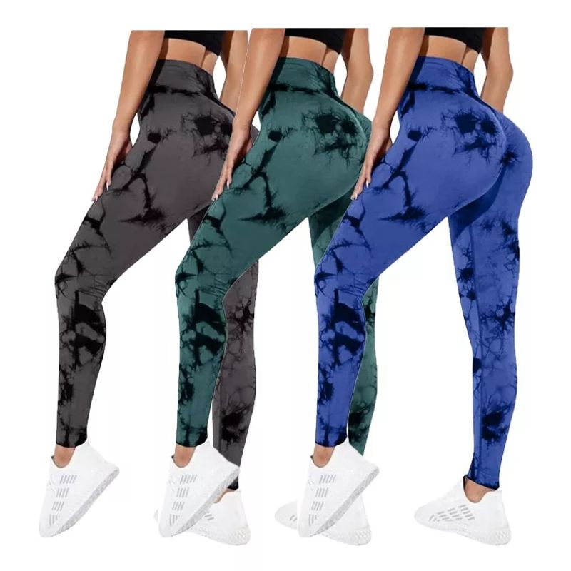 EVERSO - Pack 3 Calzas Leggings Mujer Push Up Deportivos Tie Dye Cintura Alta