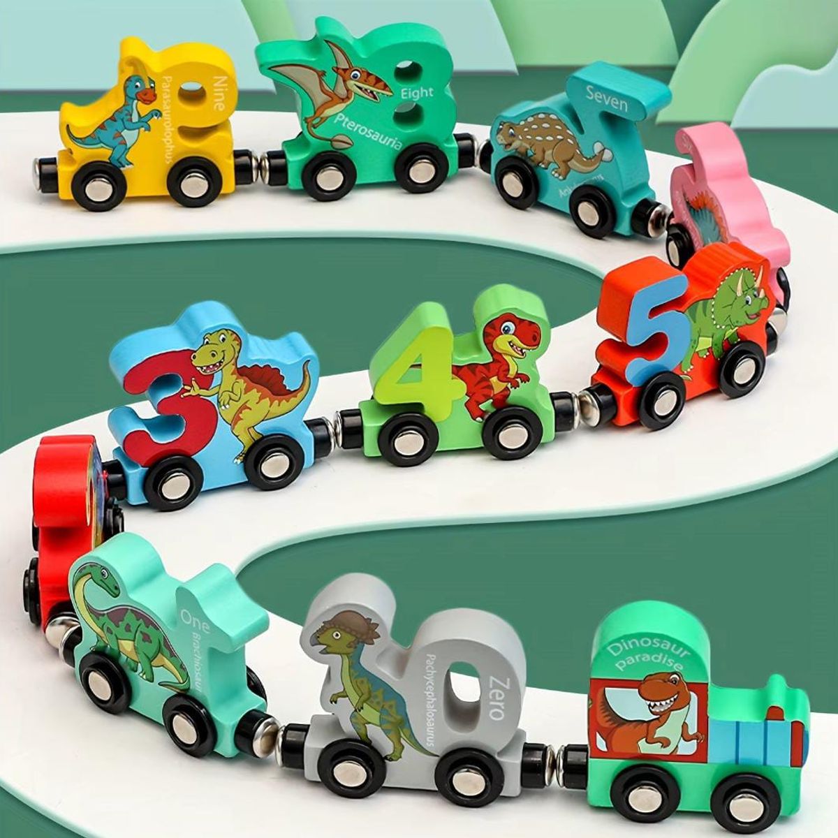 OEM - JUEGO TREN MAGNETICO DE NUMEROS PARA NIÑOS DINOSAURIOS