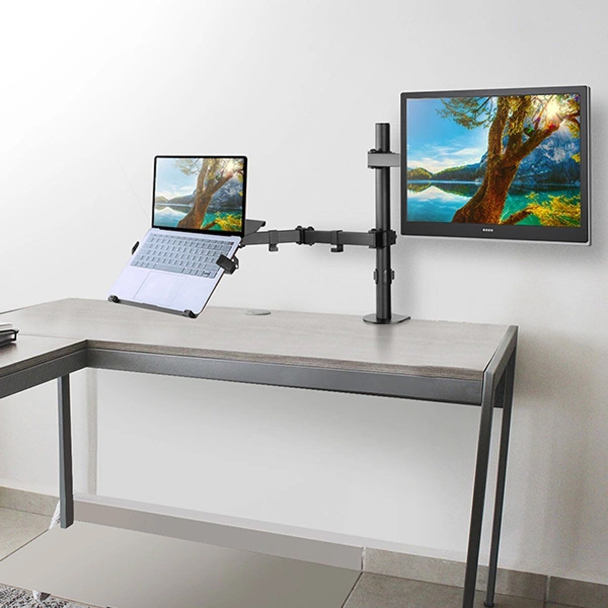 PHILCO - SOPORTE DE ESCRITORIO PARA MONITOR Y NOTEBOOK TIPO PRENSA