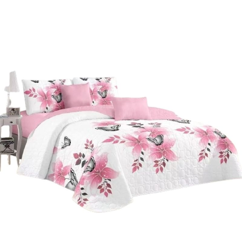 GENERICO - CUBRECAMA  KING CON TELA QUILTS DE VERANO CON DISEÑO MARIPOSA   TF