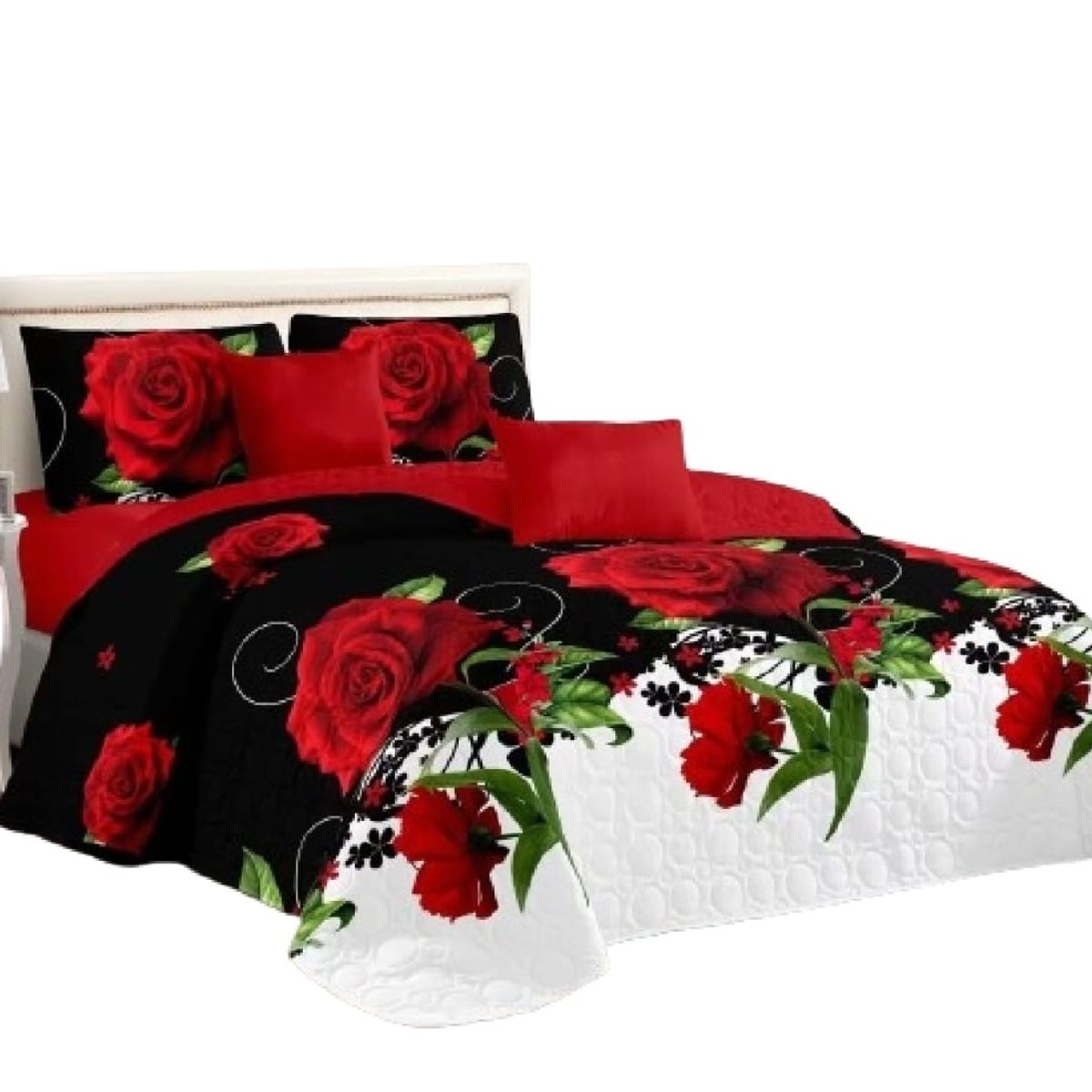 GENERICO - CUBRECAMA  KING CON TELA QUILTS DE VERANO CON DISEÑO ROSAS  TF