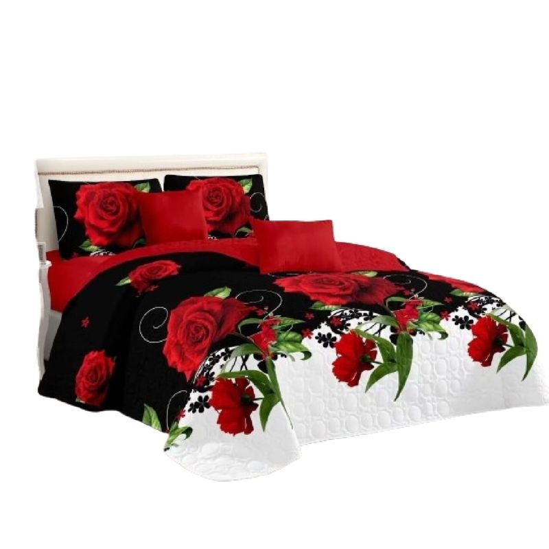 GENERICO - CUBRECAMA  KING CON TELA QUILTS DE VERANO CON DISEÑO ROSAS  TF