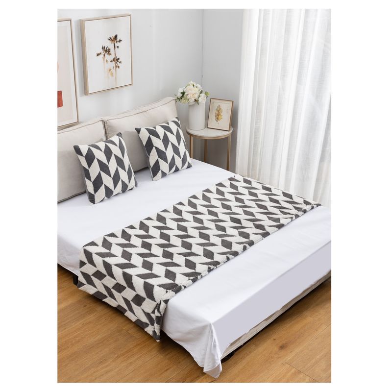 COMPRAPO - Piecera + 2 Fundas Psicodelic Color Blanco y Gris 2 Plazas o King