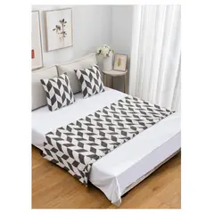 COMPRAPO - Piecera + 2 Fundas Psicodelic Color Blanco y Gris 2 Plazas o King
