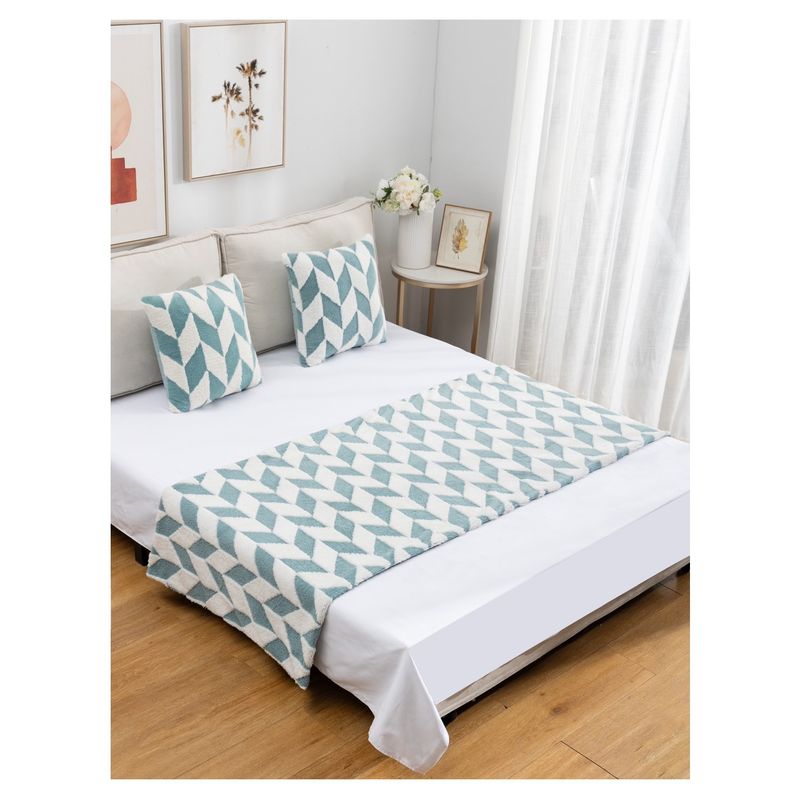 COMPRAPO - Piecera + 2 Fundas Psicodelic Color Blanco y Turquesa 2 Plazas o King