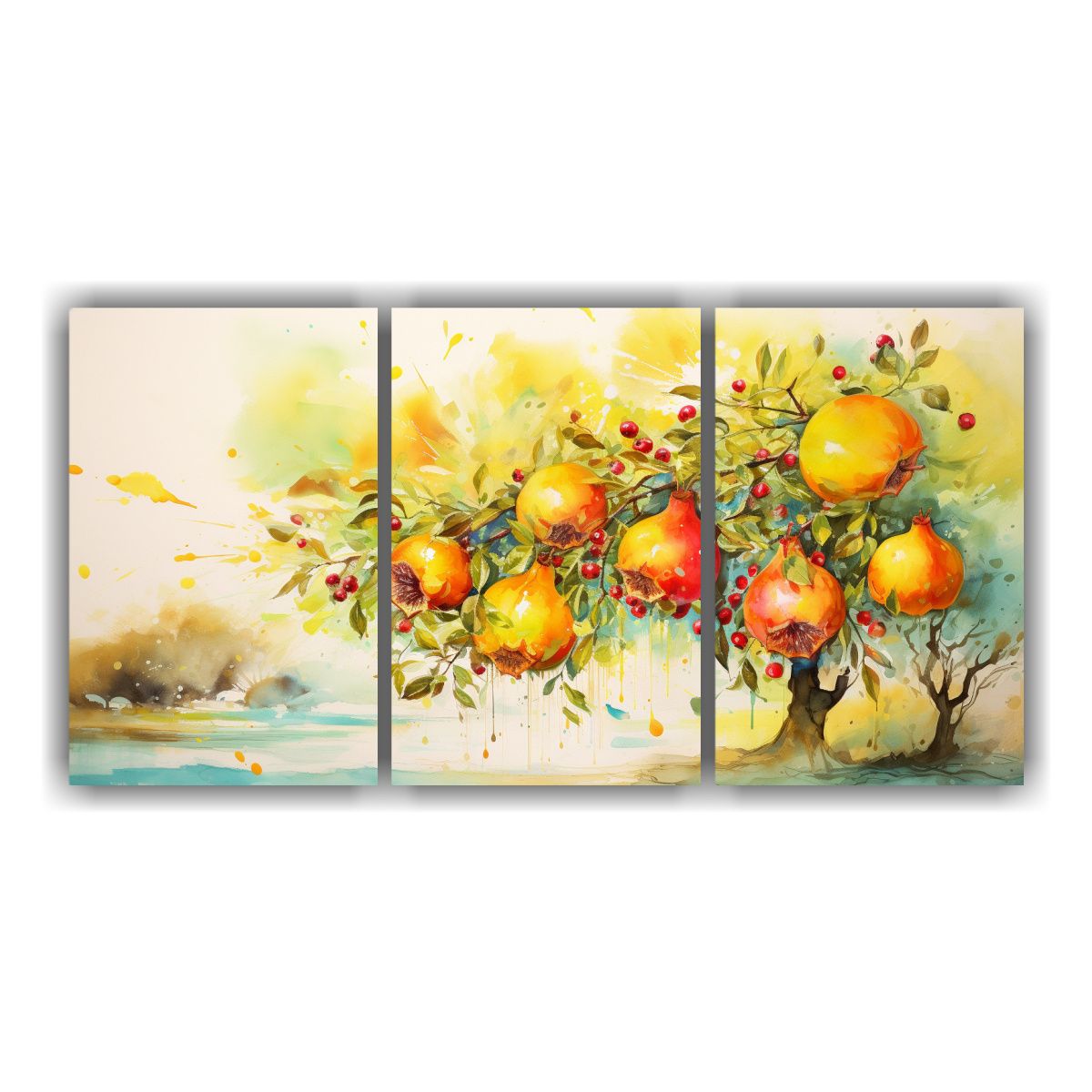 GENERICO - Pintura Abstracta Temática Árbol Granada Amarillo Y Verde  240x120cm
