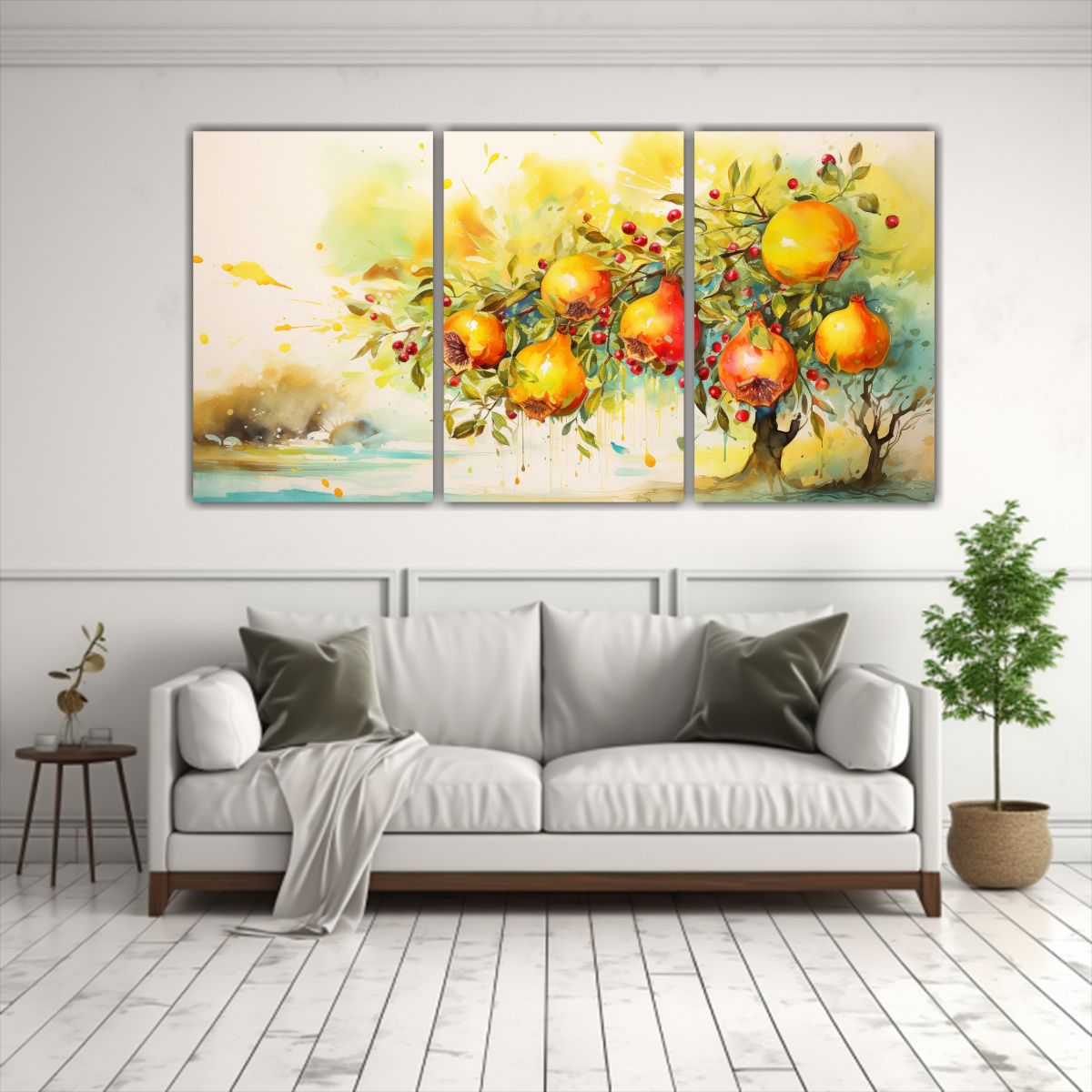 GENERICO - Pintura Abstracta Temática Árbol Granada Amarillo Y Verde  240x120cm