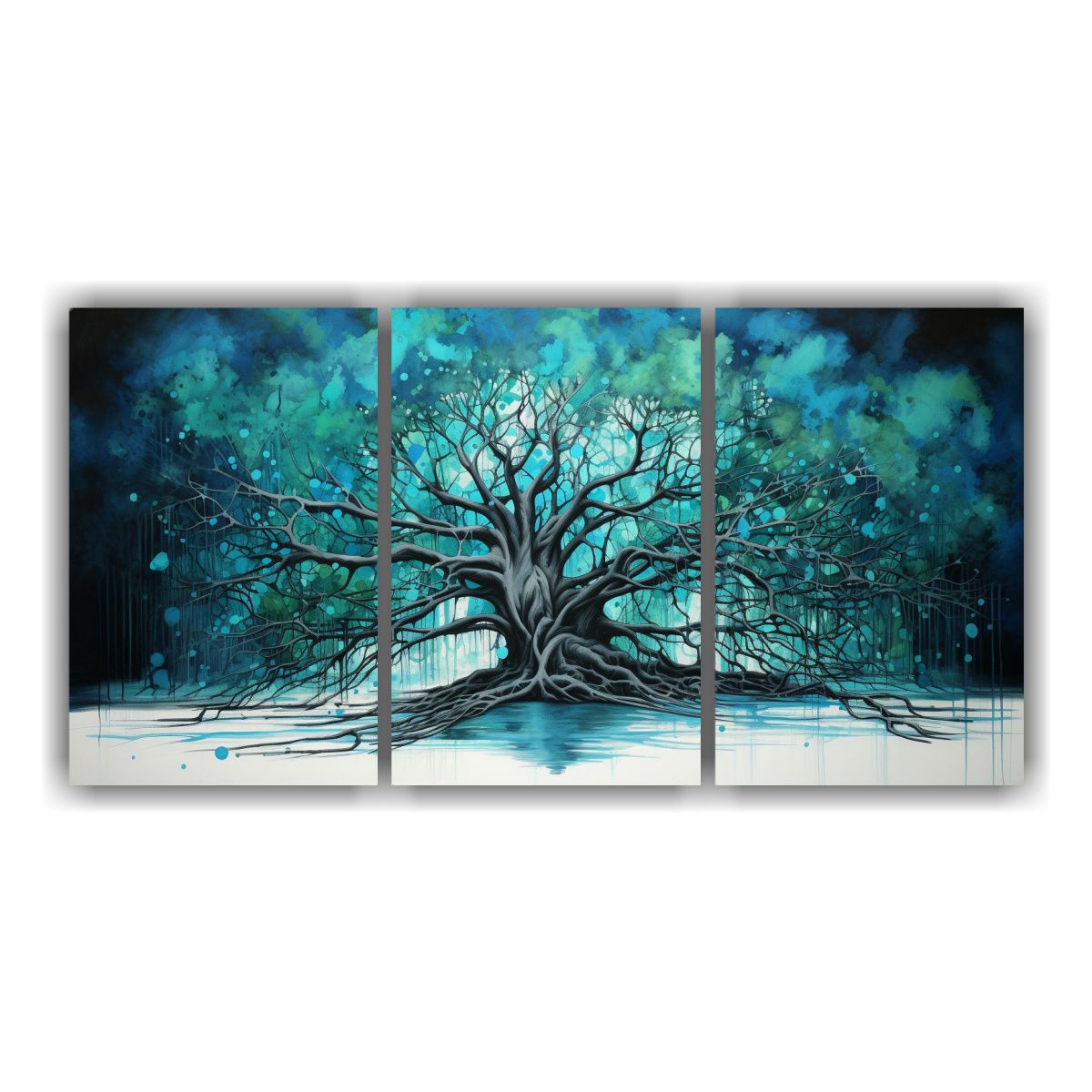 GENERICO - Conjunto 3 Lienzos Vintage Banyan Tree Turquesa Y Negro Pint 240x120cm