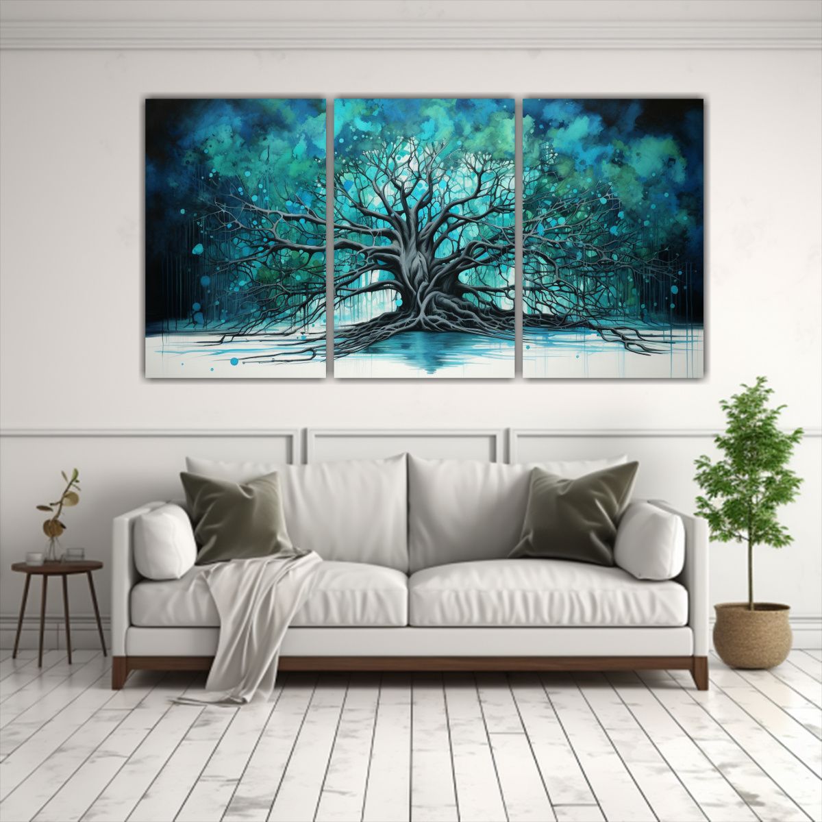 GENERICO - Conjunto 3 Lienzos Vintage Banyan Tree Turquesa Y Negro Pint 240x120cm