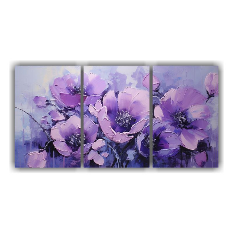 GENERICO - Pintura Abstracta Exuberante De Flores Violeta Y Negras En L 240x120cm