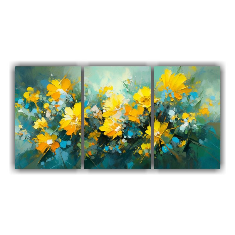 GENERICO - Pintura Abstracta Surrealista De Flores Amarillas Y Turquesa 240x120cm