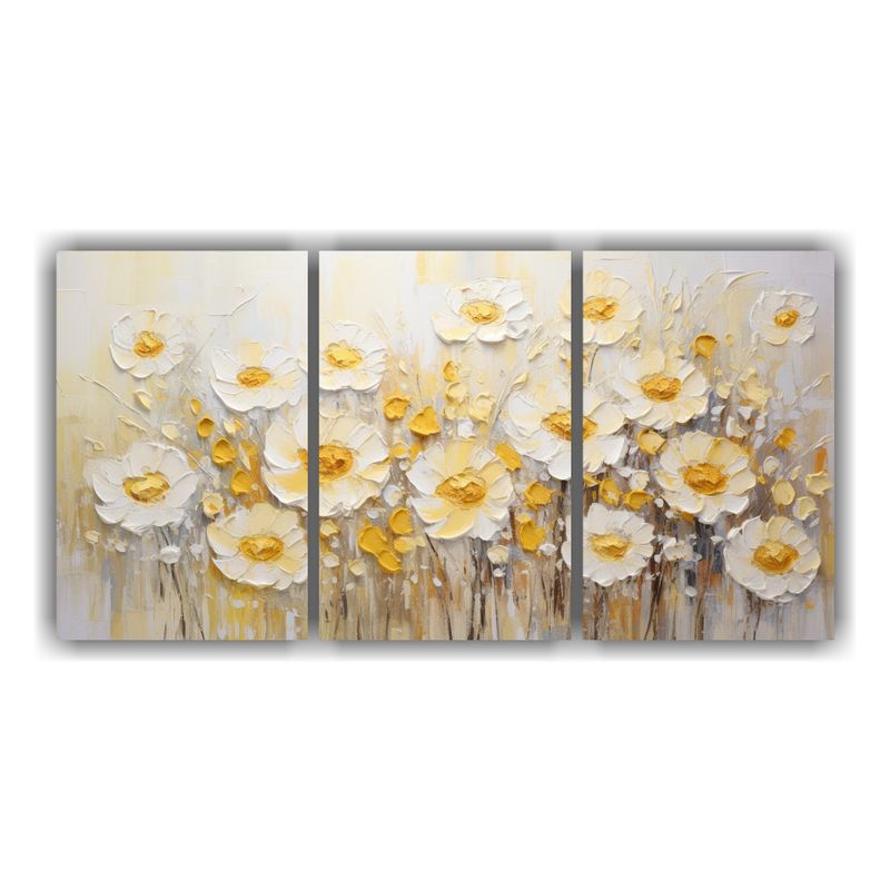 GENERICO - Pintura Mural De Flores Amarillas Y Blancas En Lienzo 240x120cm