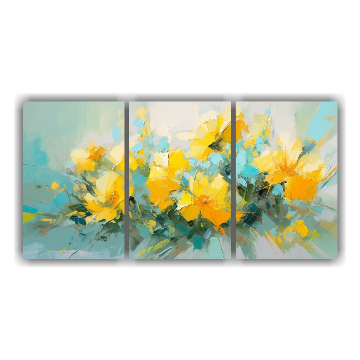 GENERICO - Pintura En Lienzo De Flores Amarillas Y Turquesas Estilo A E 240x120cm