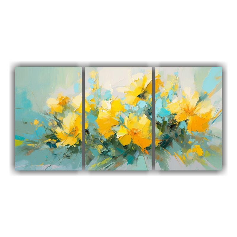 GENERICO - Pintura En Lienzo De Flores Amarillas Y Turquesas Estilo A E 240x120cm