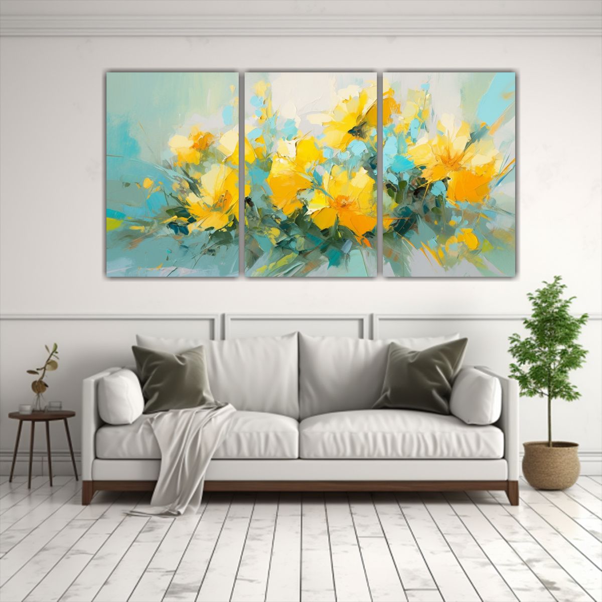 GENERICO - Pintura En Lienzo De Flores Amarillas Y Turquesas Estilo A E 240x120cm