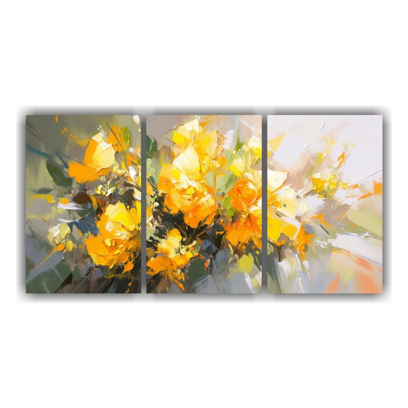 GENERICO - Arte De Pared Floral Amarillo En Lienzo Estilo Decorativo 240x120cm