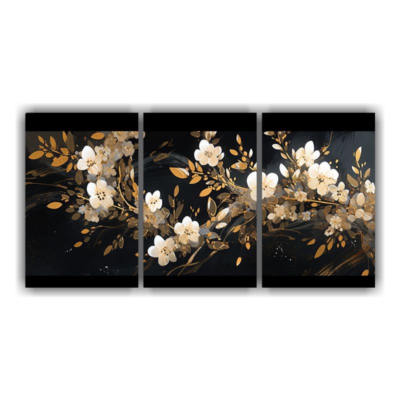 GENERICO - Pintura Acuarela Resistente Con Flores Doradas Y Negras En L 240x120cm