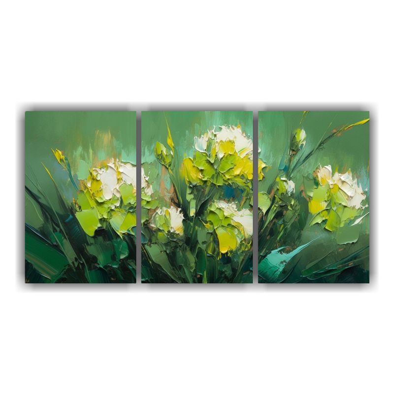 GENERICO - Cuadro Impreso Luminoso De Flores En Colores Verde Y Dorado  240x120cm