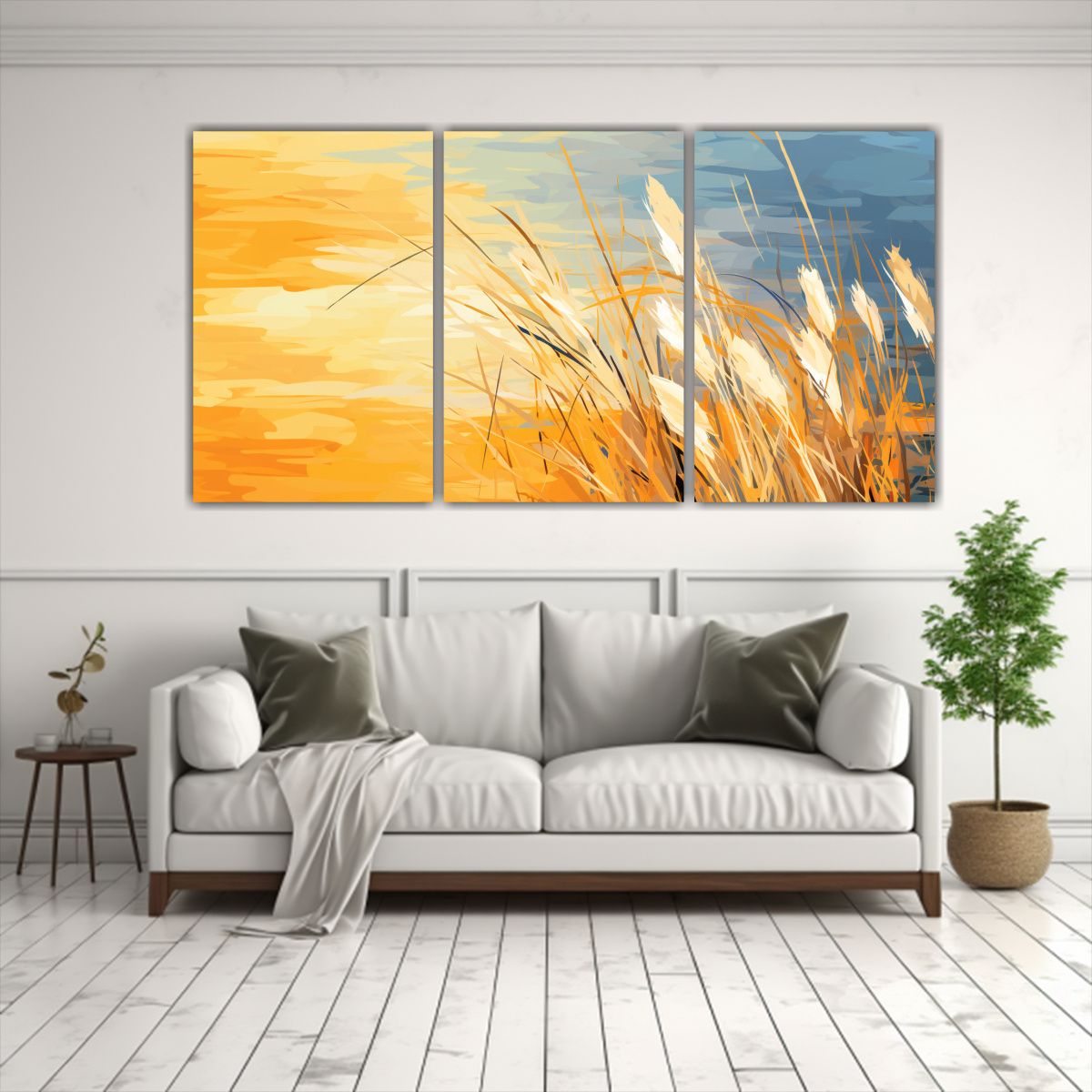 GENERICO - Conjunto 3 Patrones Intensos De Cattail Grass En Tonos Amari 240x120cm