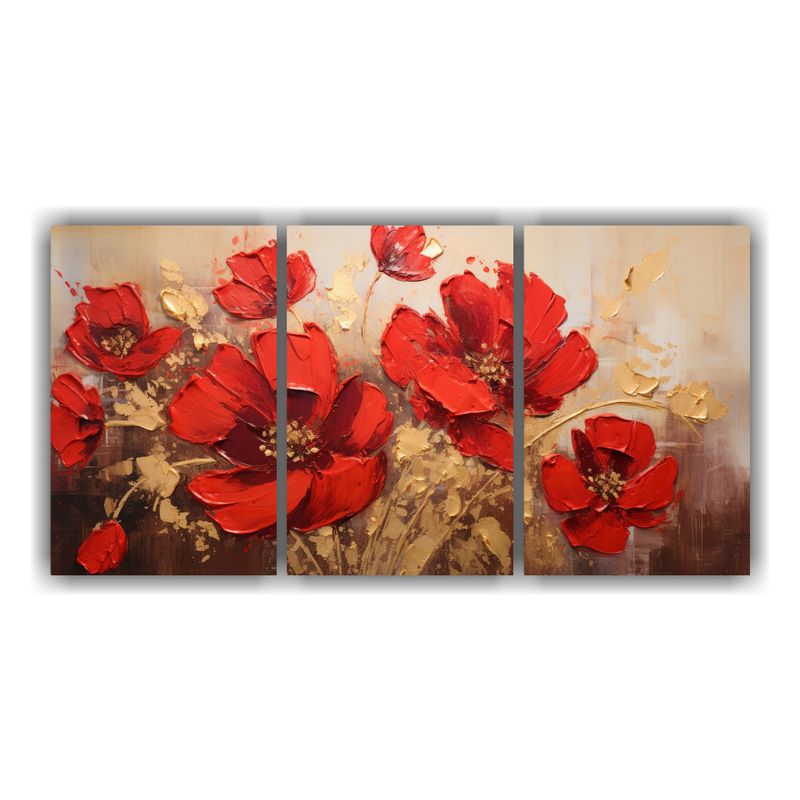 GENERICO - Pintura Cuadro A Red AND Gold Colors Flores En Lienzo 240x120cm