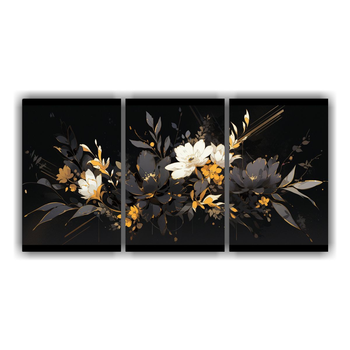 GENERICO - Tres Lienzos Concepto Living Gold & Black: Ambiente Neon 240x120cm