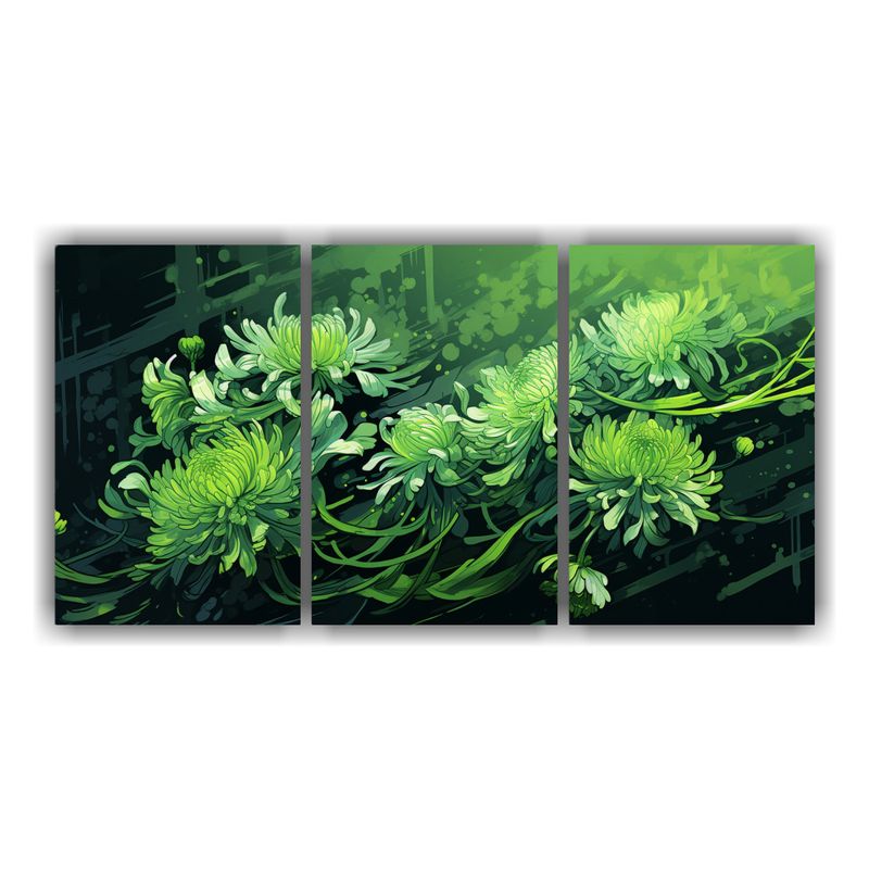 GENERICO - Cuadros Abstractos Chrysanthemums En Tonos Verdes Con Atmós 240x120cm