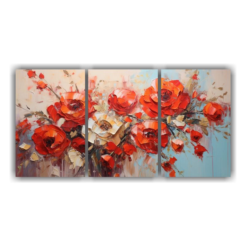 GENERICO - Conjunto 3 Telas Bastidor Moderno Oficina Rojo Y Naranja Flo 240x120cm