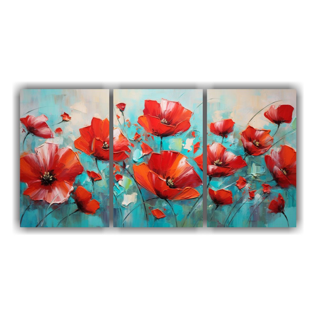 GENERICO - Set 3 Cuadros Colores Obra Maestra En Lienzo De Flores Rojo  240x120cm