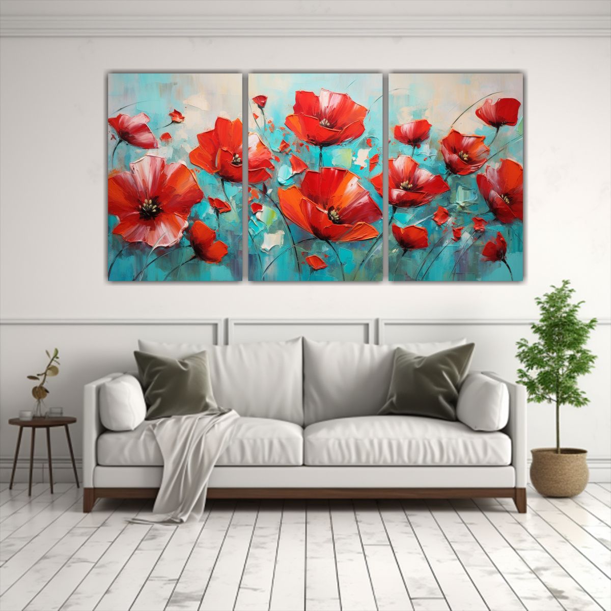 GENERICO - Set 3 Cuadros Colores Obra Maestra En Lienzo De Flores Rojo  240x120cm