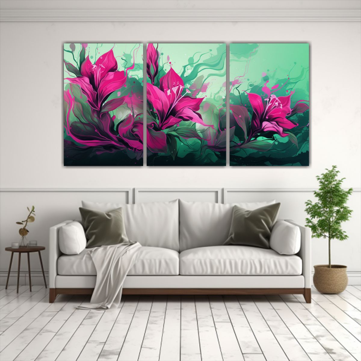 GENERICO - Cuadros Modernos Estilo Verde Y Rosa Atmosfera Neonoir Decor 240x120cm