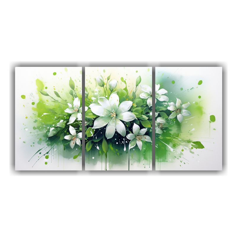 GENERICO - Pinturas Decorativas De Flores En Tonos Verdes Y Blancos Par 240x120cm