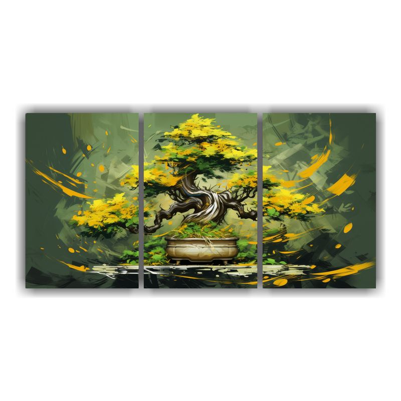 GENERICO - Cuadro Decorativo De árbol Bonsái En Colores Amarillo Y Ve 240x120cm