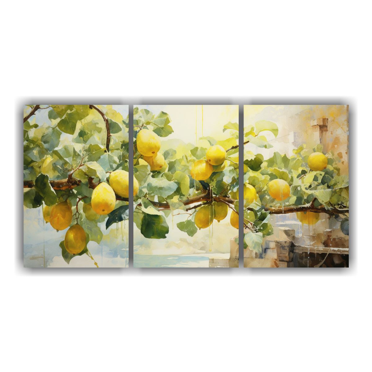 GENERICO - Conjunto 3 Cuadros Tema Temática Árbol Higuera Amarillo Y  240x120cm