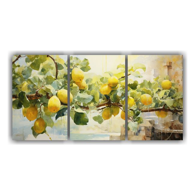 GENERICO - Conjunto 3 Cuadros Tema Temática Árbol Higuera Amarillo Y  240x120cm