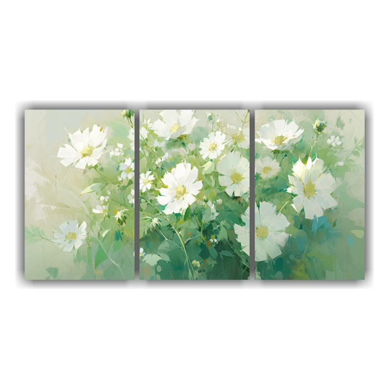 GENERICO - Pintura Minimalista De Flores Verdes Y Blancas En Lienzo 240x120cm