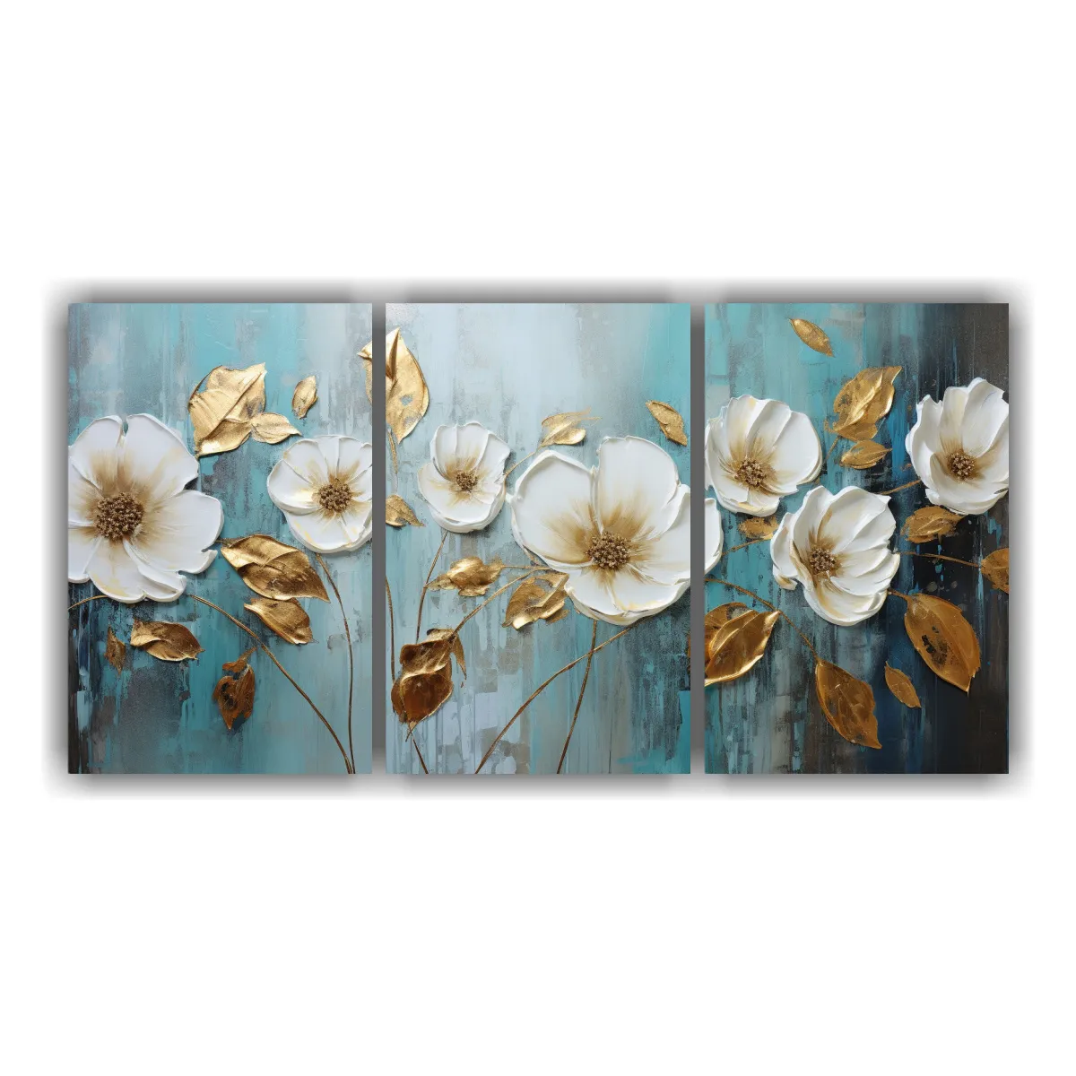 GENERICO - Tres Lienzos Cuadro Multicolor Pintura De Flores Turquesa Y  120x60cm