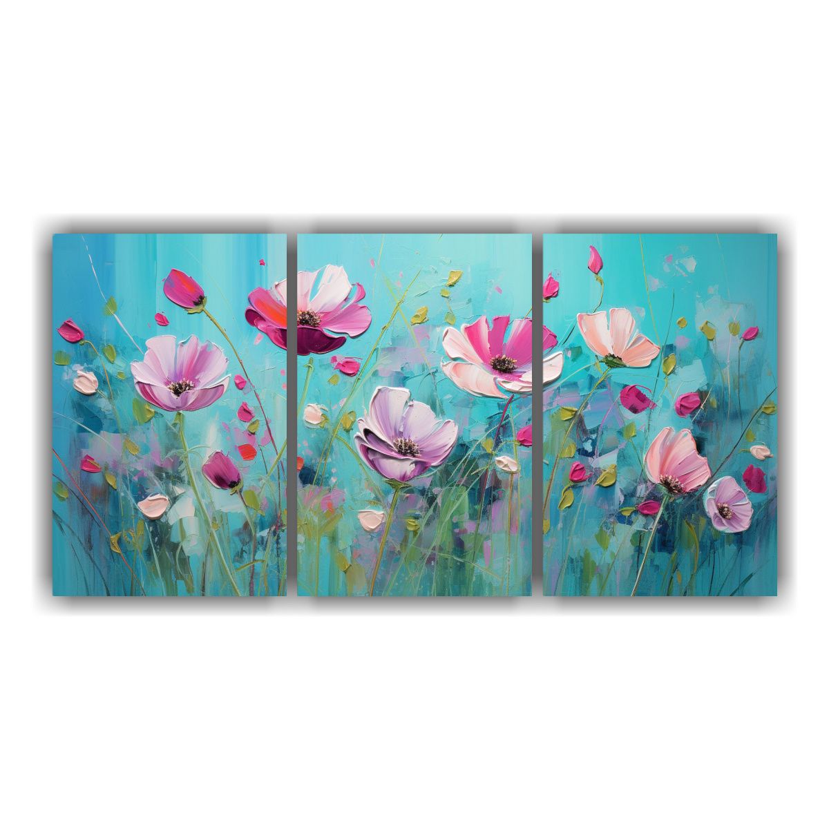 GENERICO - Pintura De Flores En Lienzo En Colores Innovadores Turquesa  240x120cm