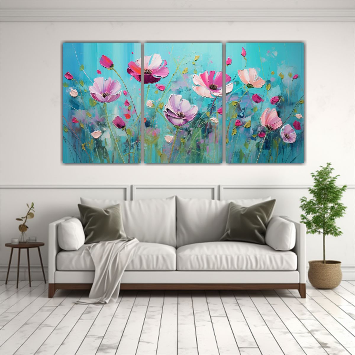 GENERICO - Pintura De Flores En Lienzo En Colores Innovadores Turquesa  240x120cm