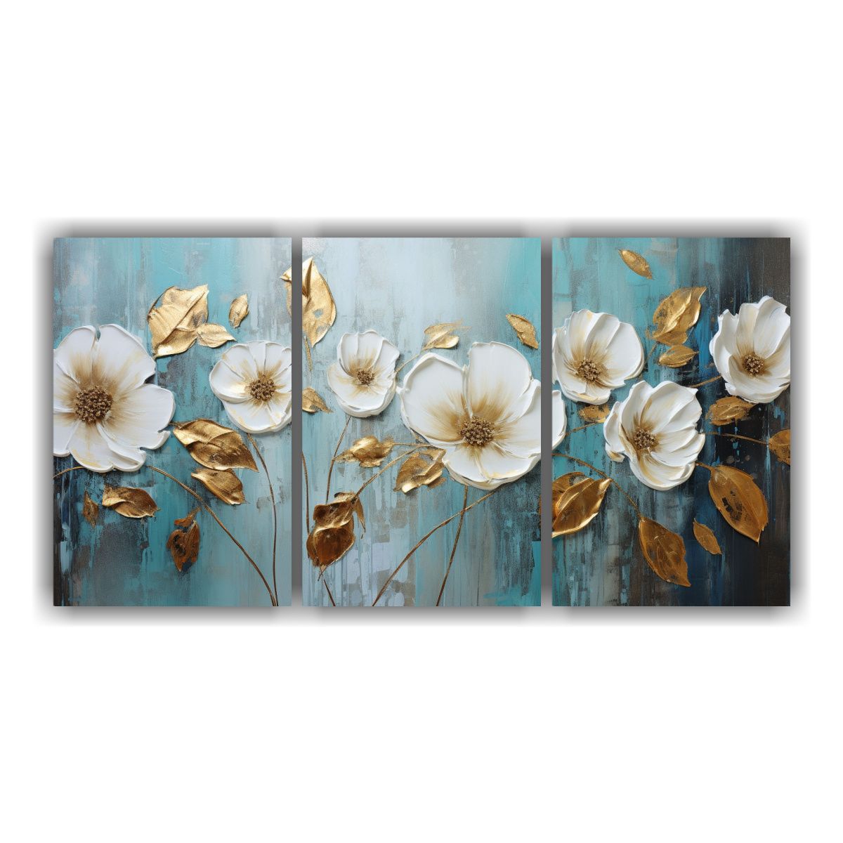 GENERICO - Tres Lienzos Cuadro Multicolor Pintura De Flores Turquesa Y  90x45cm