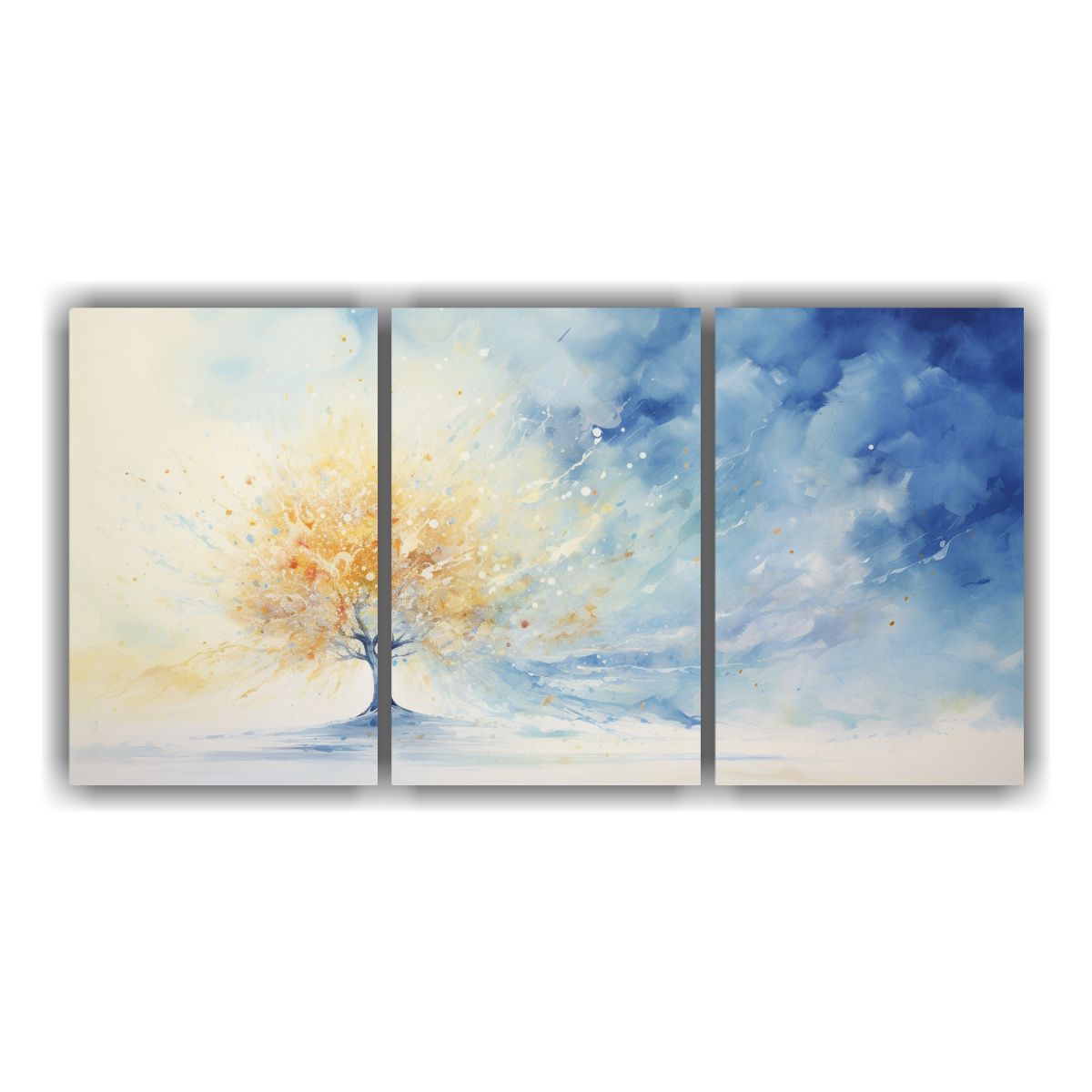 GENERICO - Tres Lienzos Estilo Galeria Clásico A Árbol De Acebo Oro Y 240x120cm